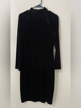 Enfocus Studio Black Velvet Long-Sleeve Mock Neck Dress